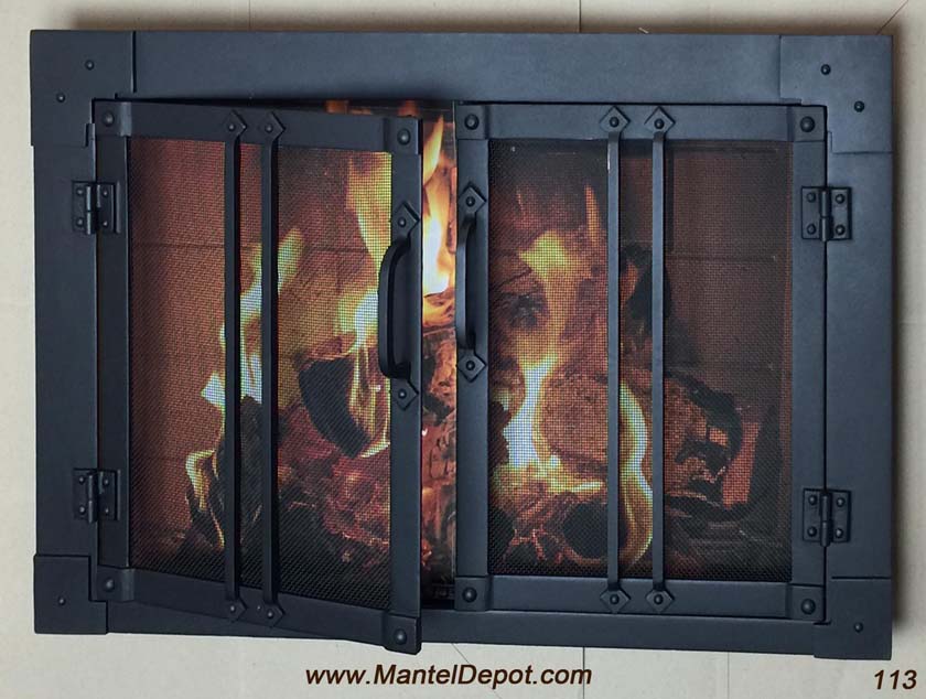 Hand forged wrought iron Fireplace Door FD0113 CloseUp