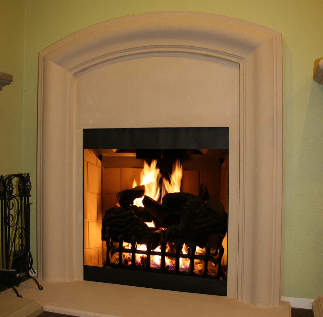 Fireplace mantel 105 with iron fireplace door
